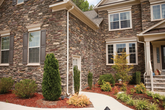 A house with stone tiled walls