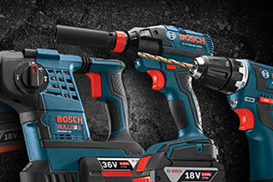 Blue and red power tools