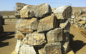 Piles of large stone blocks