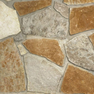 A wall with gray and brown stones